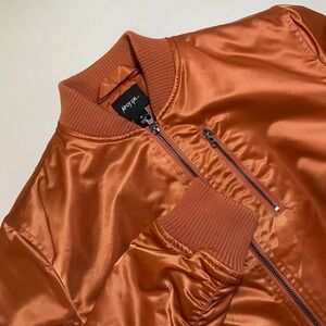 Nasty Gal Cropped Bomber Jacket Womens XS Copper Satin Flight Streetwear Y2K